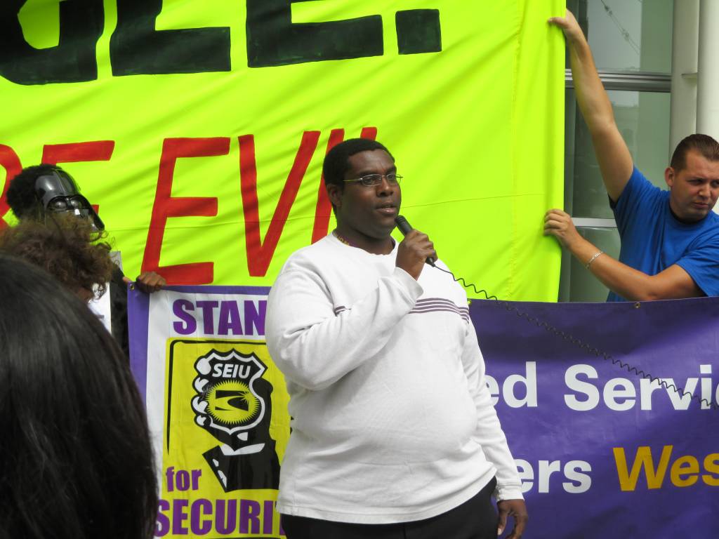 Charles, a tech company security guard, is asking for a living wage