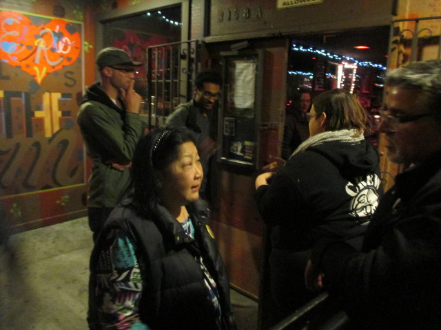 Rose Pak and John Avalos talk outside the Election Night party for David Campos for Assembly