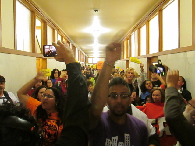 A huge crowd flooded City Hall to ask for a moratorium on development. Now they are on the streets