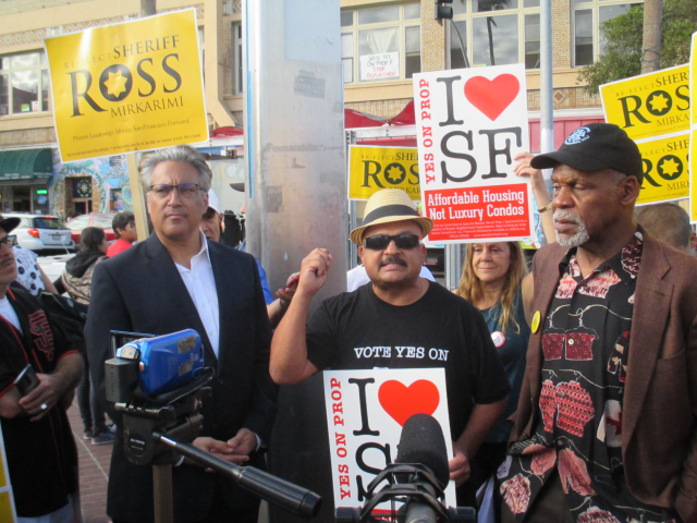 Ross Mirkarimi, Roberto Hernandez, and Danny Glover rally in the Mission