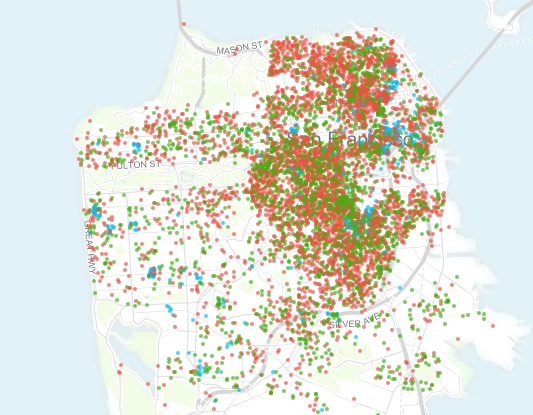 This map shows that most Airbnb rentals are entire houses, which means a lot of them are illegal