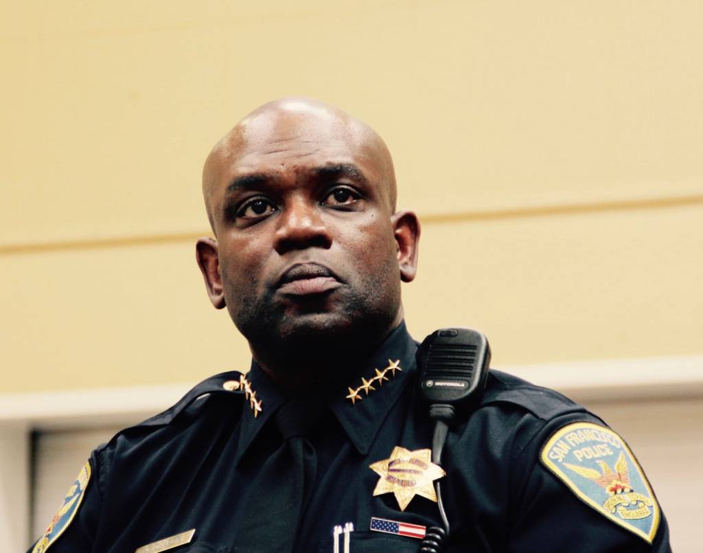 SFPD Chief Toney Chaplin at the NAACP meeting on Sunday. 