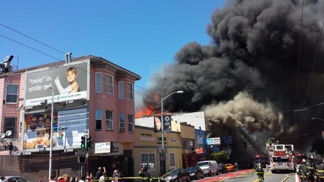 Flames roared out of the 300 block of Mission Street 