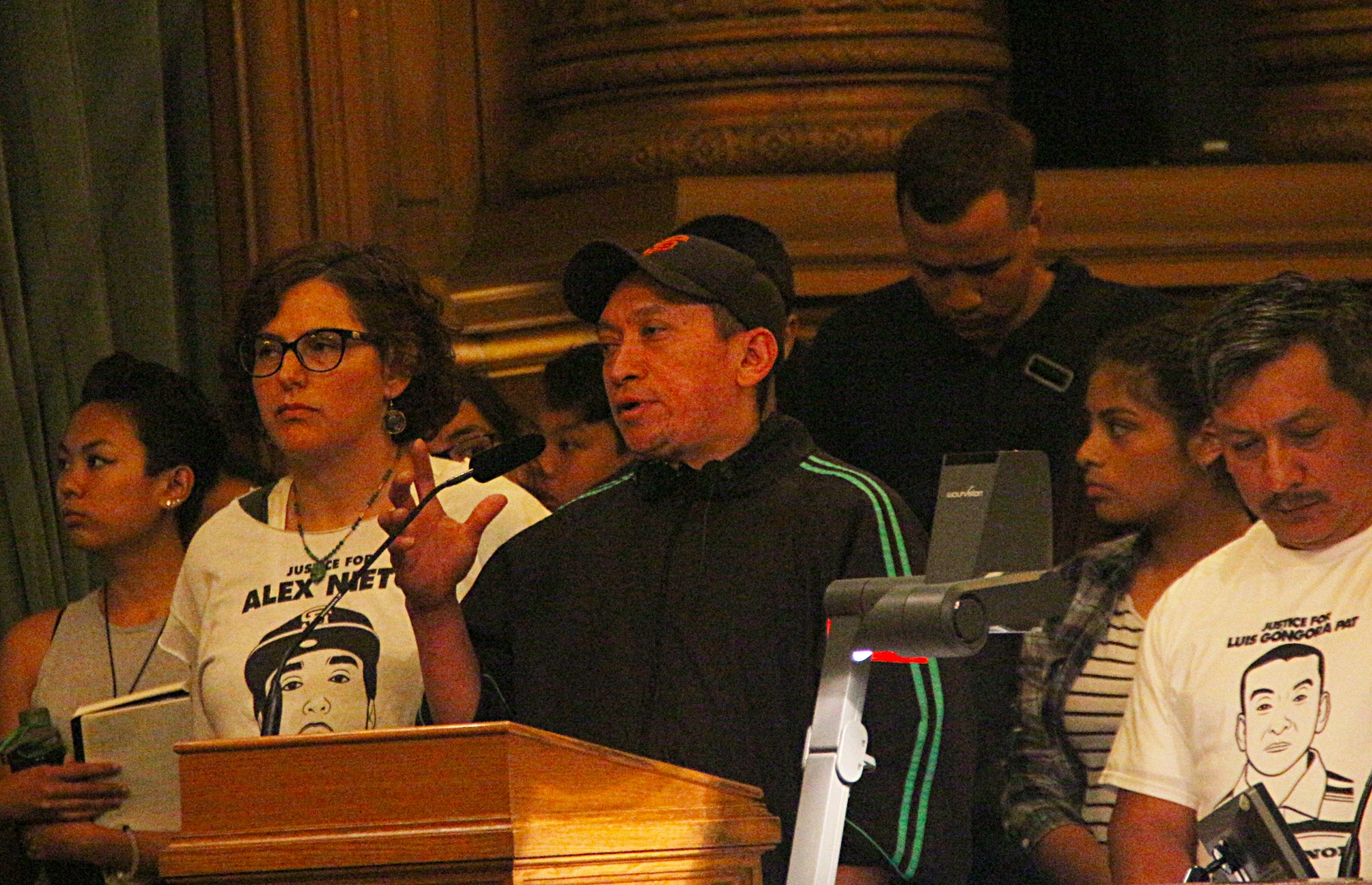 Jose Gongora Pat, brother of Luis Gongora speaks to the board of supervisors in support of Sup. Avalos's proposal. Photo by Sana Saleem.