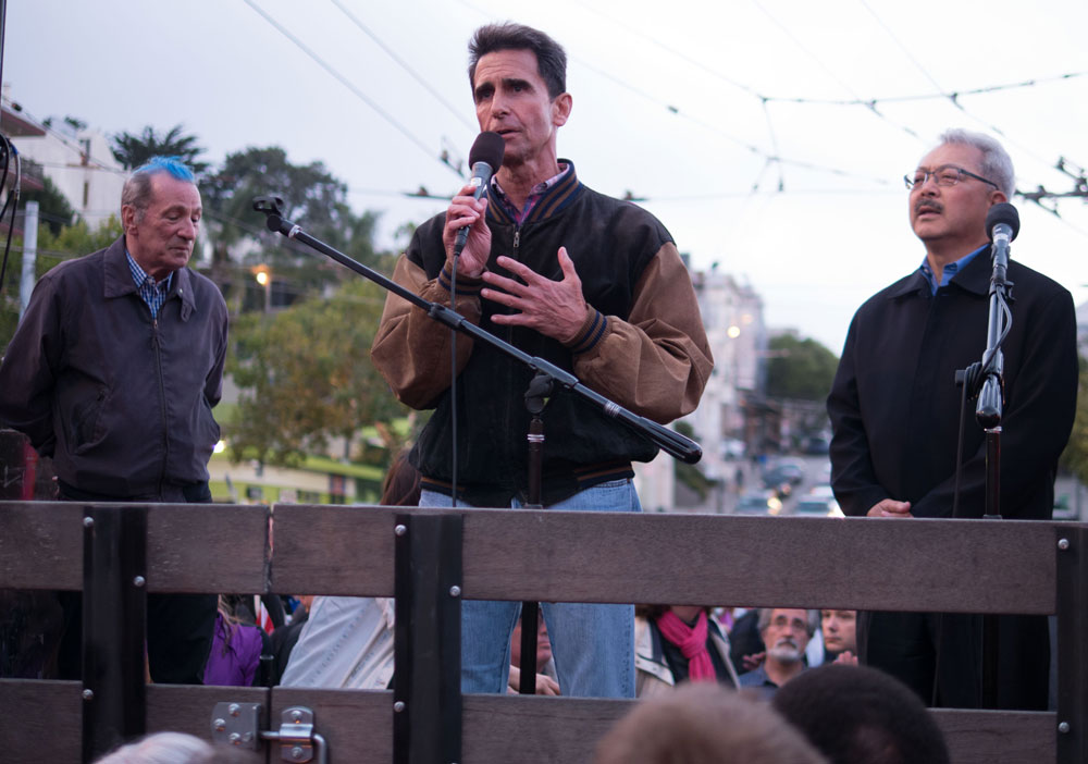 Mark Leno spoke about the fact that "Its easier for someone like this to buy a gun in America than a gay person to donate blood to help out in a tragedy" -- referring to the FDA ban on gay men contributing blood if they've engaged in sex in the past 12 months. 