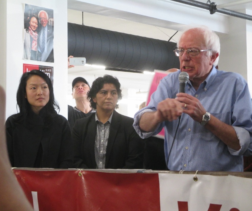 Sen. Bernie Sanders at the Jane Kim rally with Kim and D11 candidate Kimberly Alvarenga