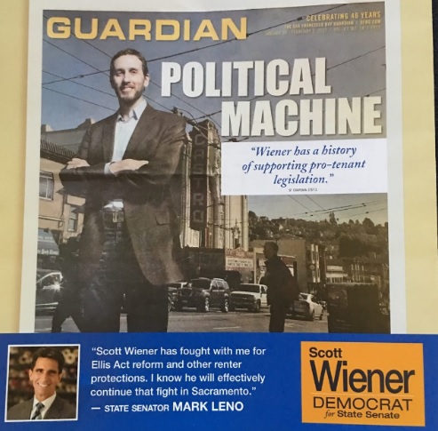 Here's the mailer Wiener sent out; looks like the Bay Guardian loves him and so do tenants!