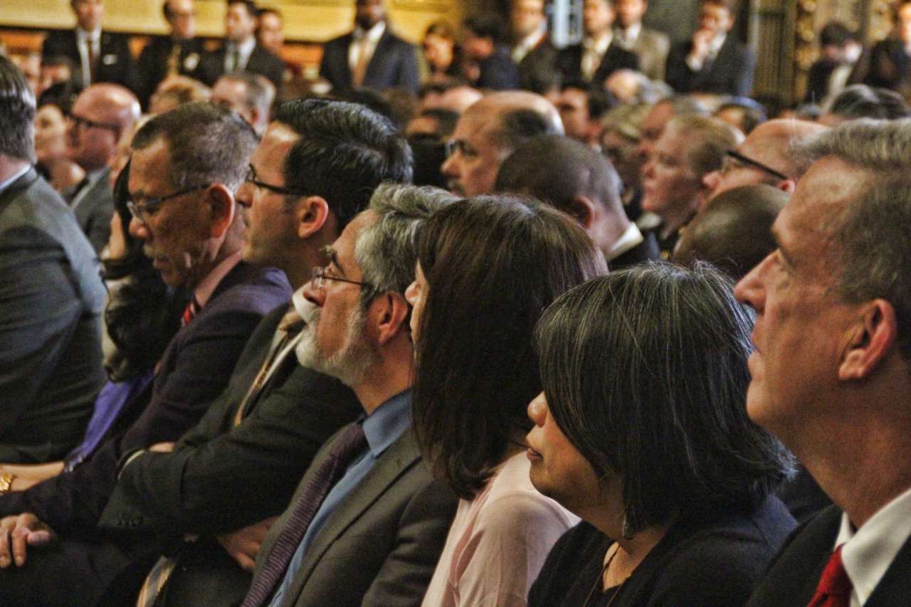 Sup.Jeff Sheehy, Sandra Lee Fewer, Hillary Ronen & Ahsha Safai listen to the Mayor's state of the city address on Thursday, 26th of January 2016. Photo by Sana Saleem. 