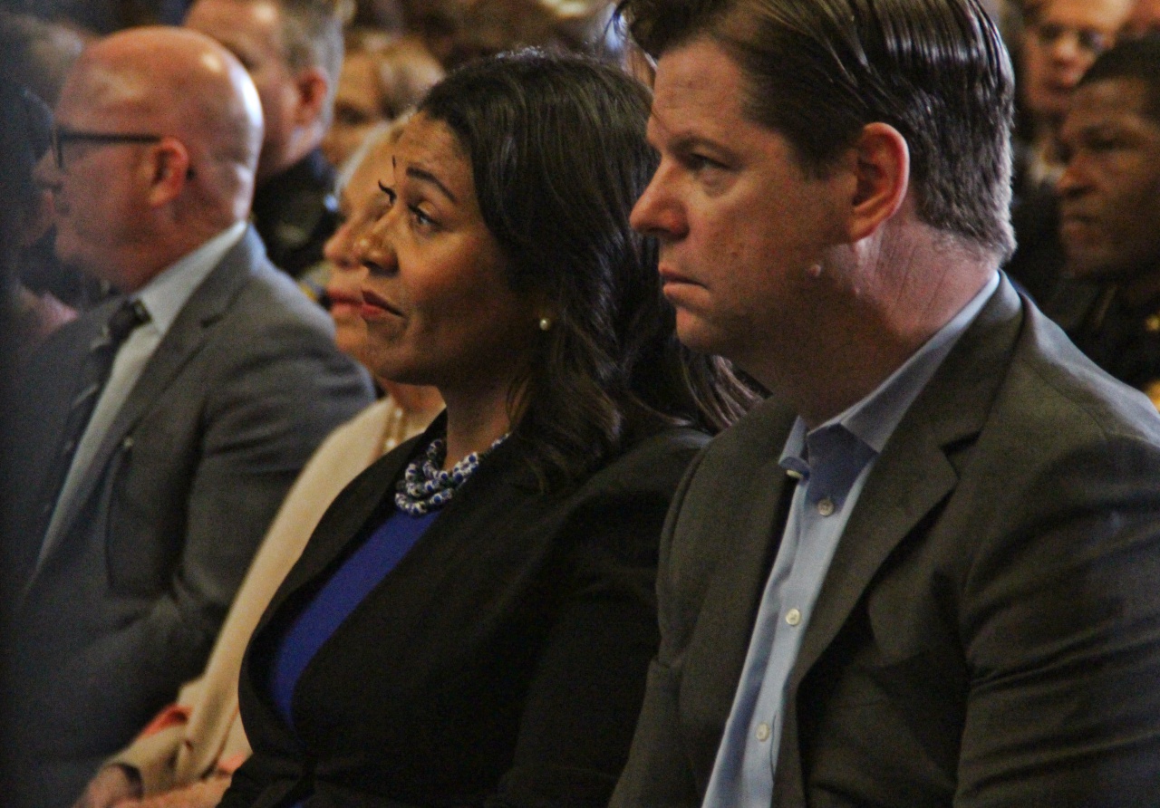 President London Breed & Sup. Mark Farrell listen to the Mayor's state of the city address on Thursday Jan 26th 2016. Photo by Sana Saleem.  