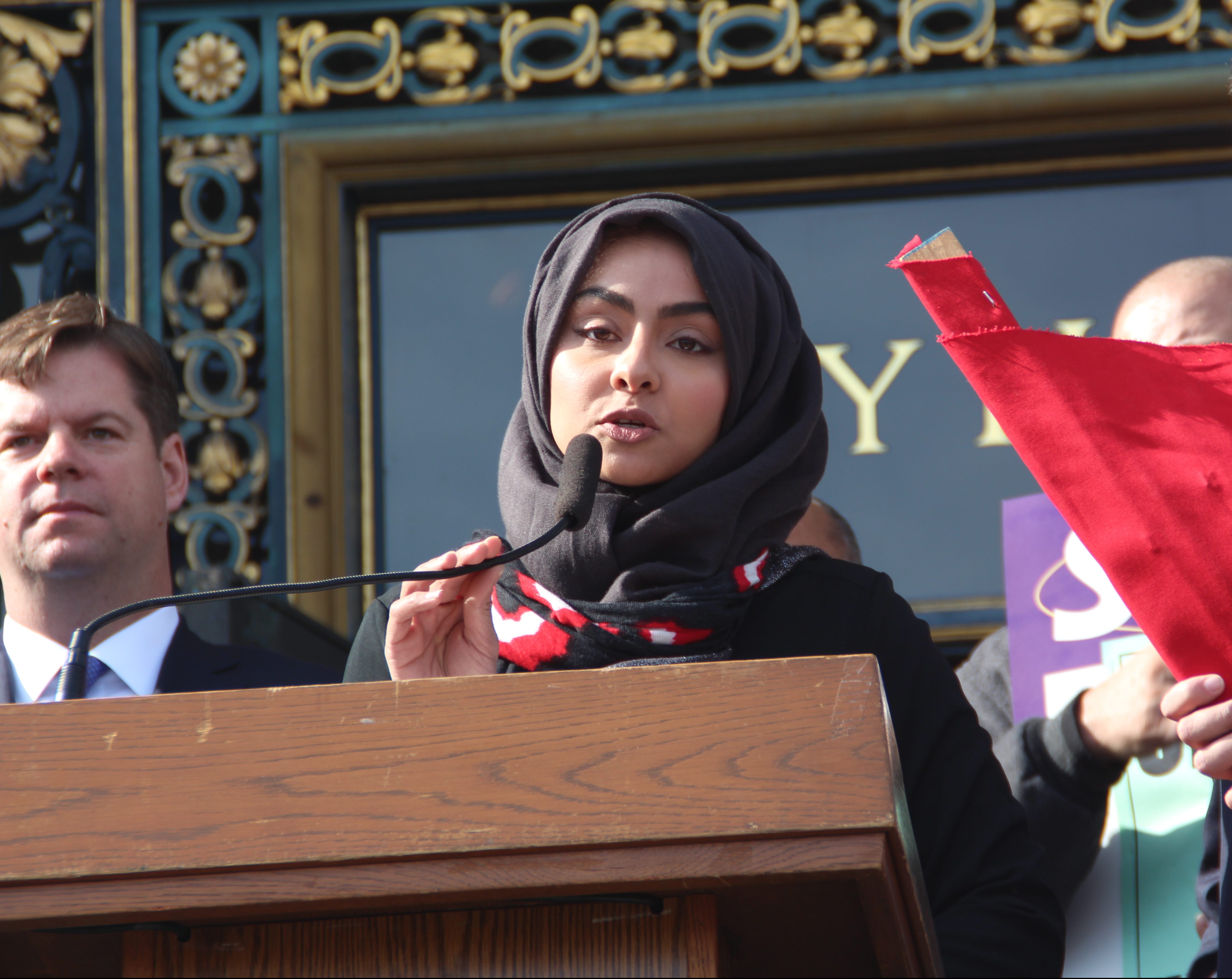 Jehan Hakim, community activist with the Asian Law Caucus, said that President Trumps executive order violated the very foundation of American values. Photo by Sana Saleem.  