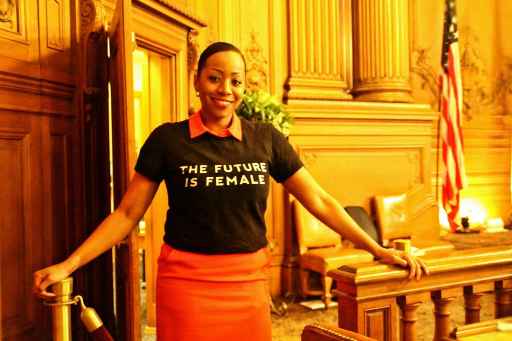 Sup. Malia Cohen turned up sporting "The Future is Female" shirt, like a boss. Photo by Sana Saleem. 