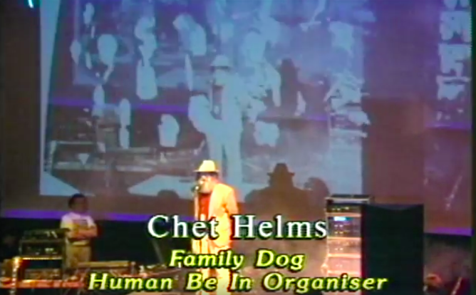 Original Human Be-In organizer Chet Helms speaks at the 1997 Digital Be-In (still from a film by Stefan G)