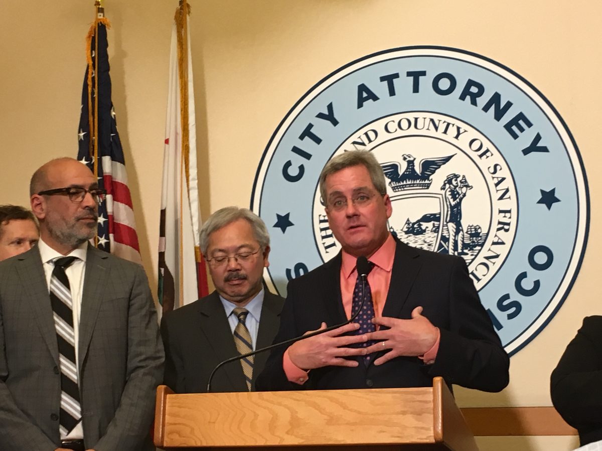 City attorney Dennis Herrera and Mayor Ed Lee announce a lawsuit against President Trump