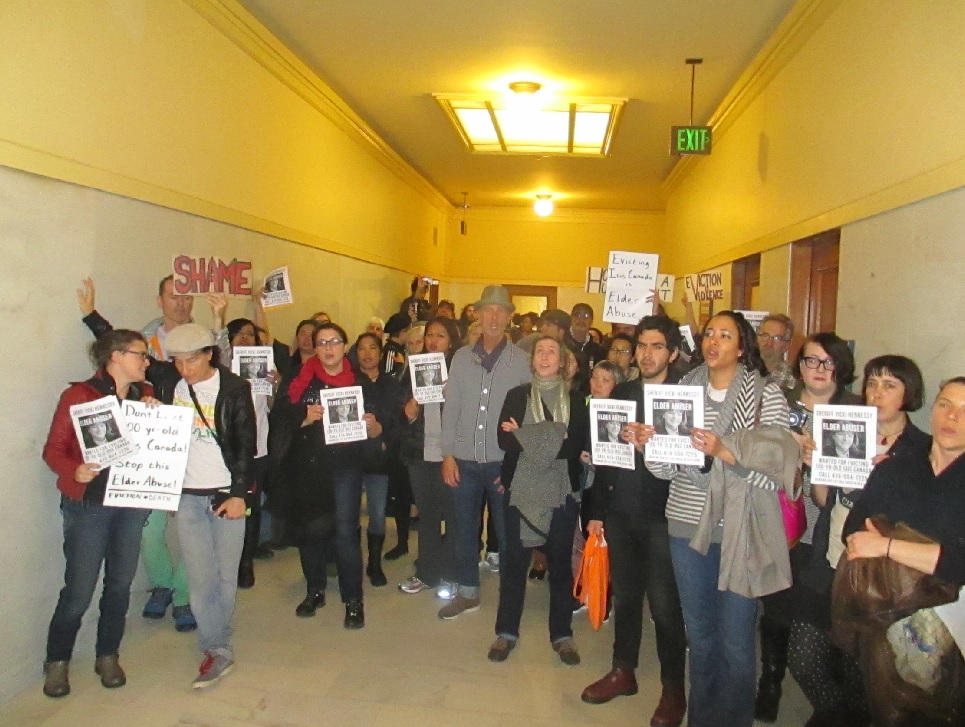 Protesters pack the hall outside the sheriff's office