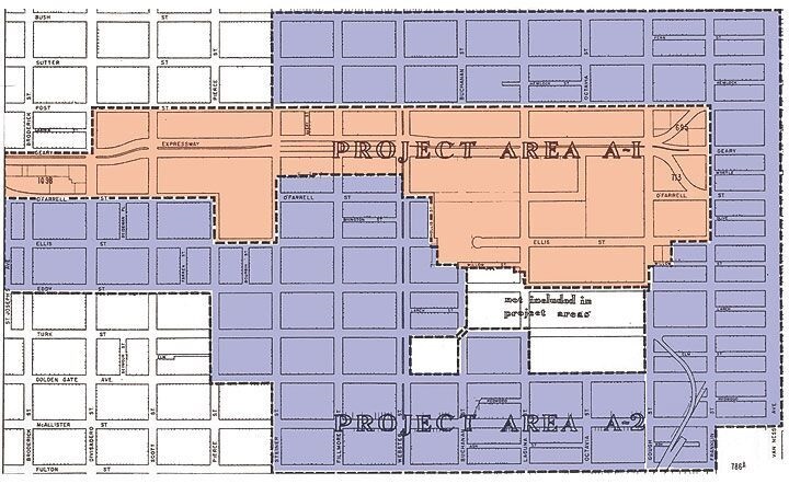 The Western Addition map showed where redevelopment was first targeted