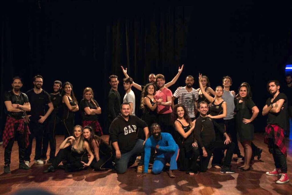 Hunter (in blue, center) celebrates the first deaf dance festival in Turkey with members of the country's Deaf Dance Academy. Photo courtesy Deaf Dance Academy