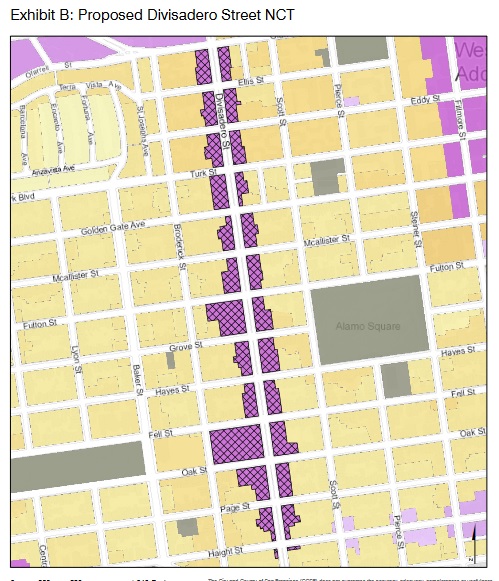 This map shows the parcels along Divisadero that will get more density