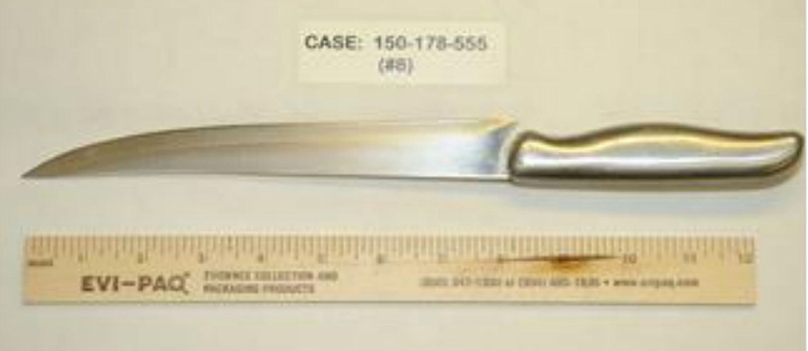Knife recovered from the from the crime scene (13-inch with an 8-inch blade). Photo Courtesy: SF District Attorney’s Office