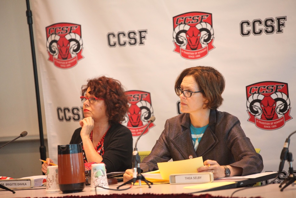 Board president Thea Selby and Trustee Brigitte Davila both voted for the Rocha contract. Photo by Cassie Ordonio