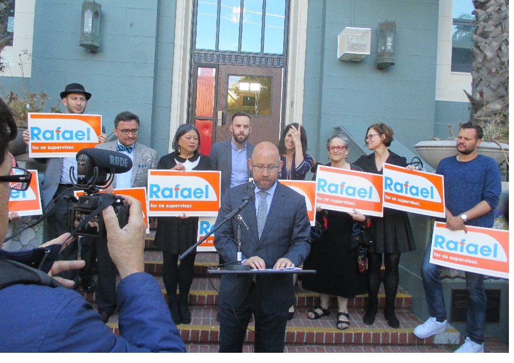 Mandelman announces his campaign with former Sup. David Campos, Sup. Sandra Lee Fewer, Community College Board member Tom Temprano, Sup. Hillary Ronen, labor activist  Hene Kelly, and College Board President Thea Selby