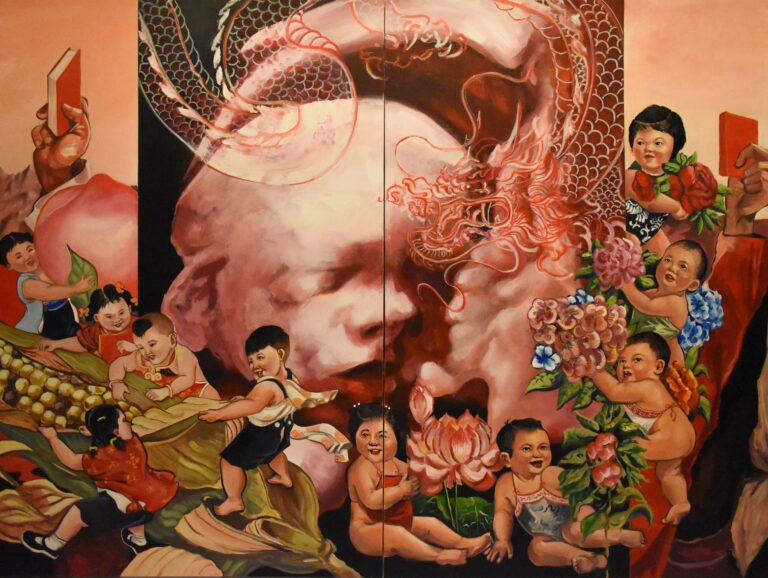 Larry Li remixes Tiananmen Square, firstborn son into painted collage