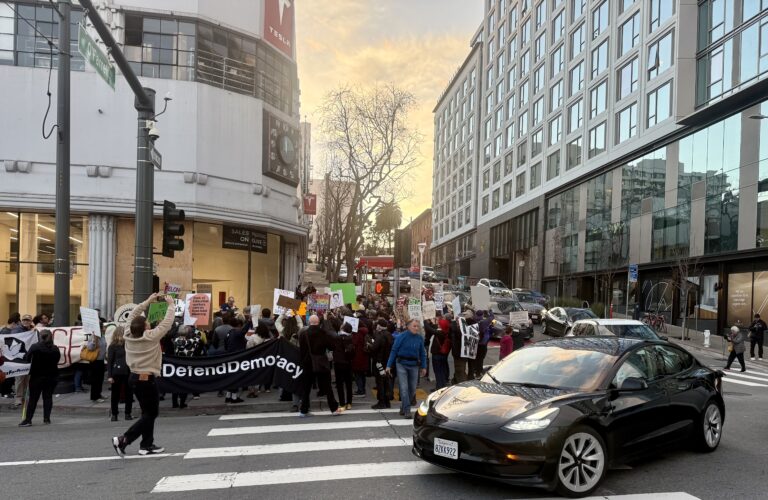 Protest at Tesla says Musk’s policies aren’t welcome in SF