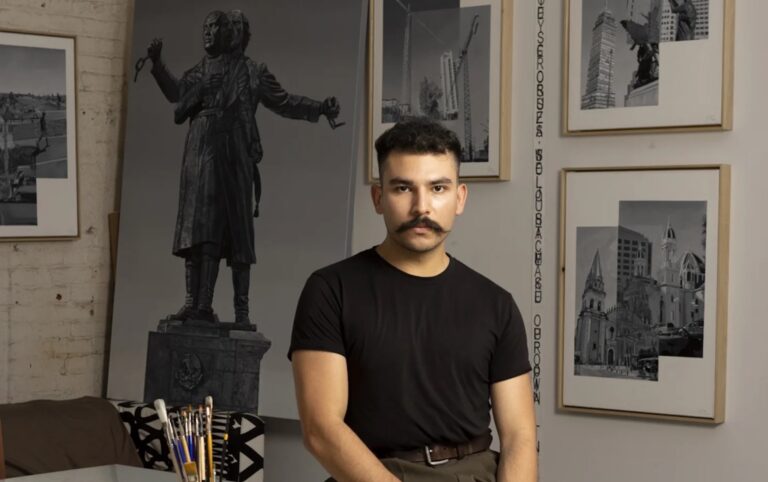 Painter Luis Felipe Chávez contemplates the monuments immigrants carry within